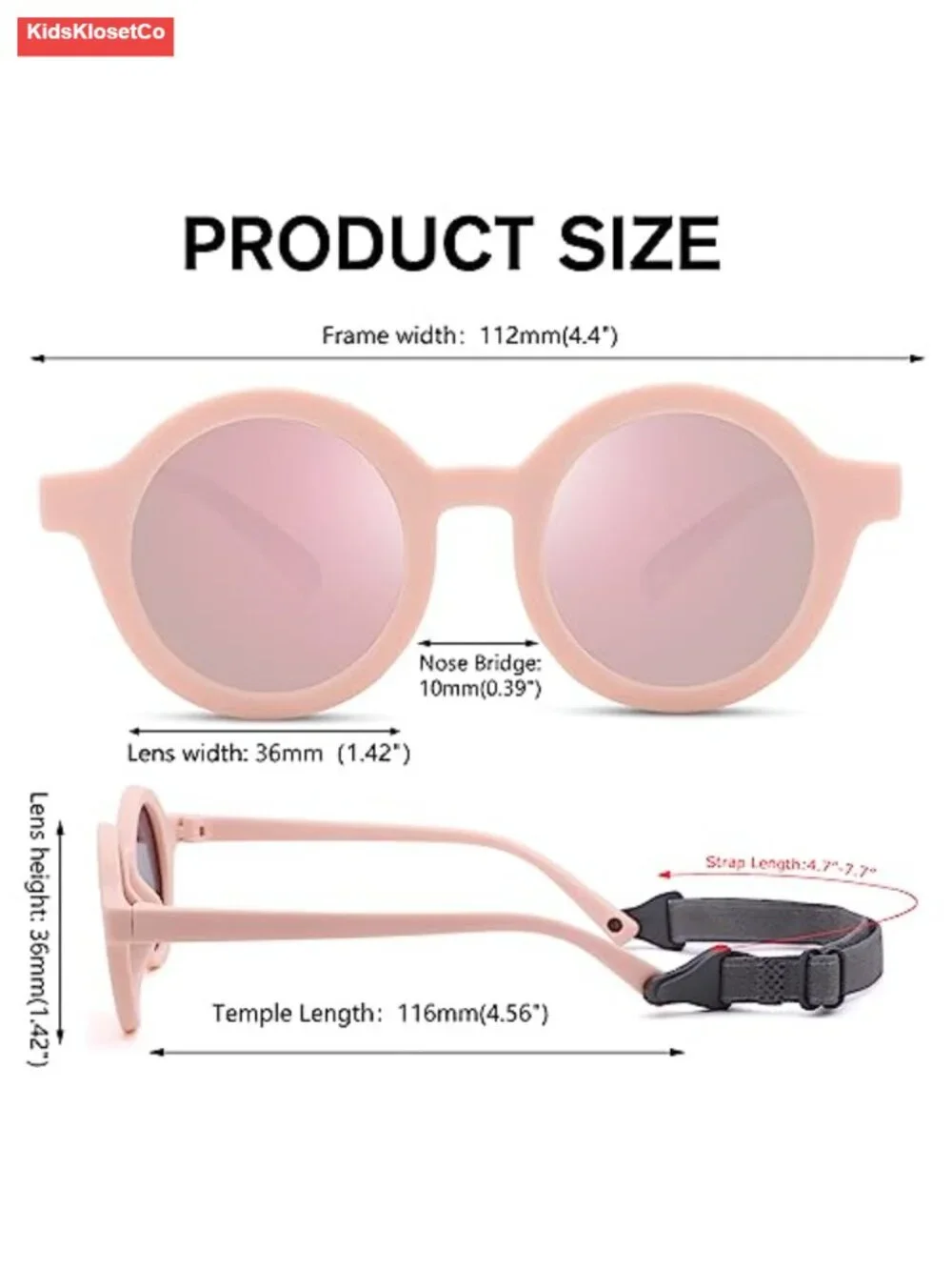 Polarized Round Sunglasses with Strap for Infant Boys Girls 0-24 Months